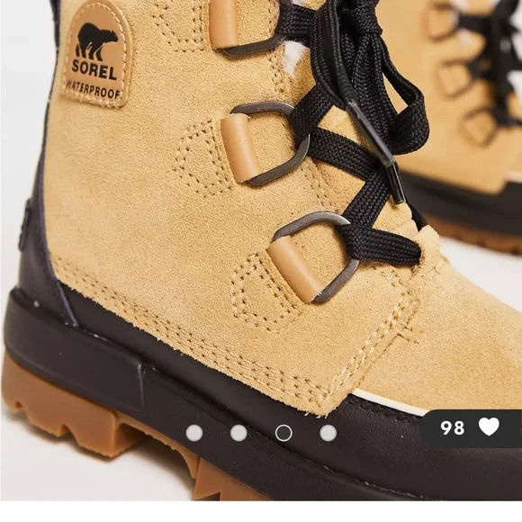 Sorel Tivoli II Tan Brown Suede Leather Slip On Lace Up Heel Snow Boots NWT - Picture 3 of 5